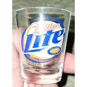Vintage Miller Lite Shot Glass – Blue & Gold Logo Beer Barware Collectible
